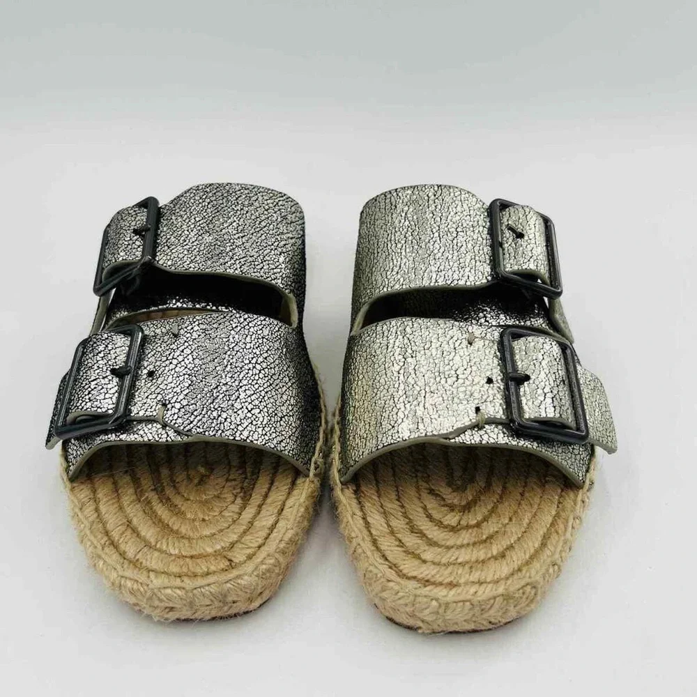 Brand New Splendid Blake Buckle Slide Metallic Leather Espadrilles Size 7.5